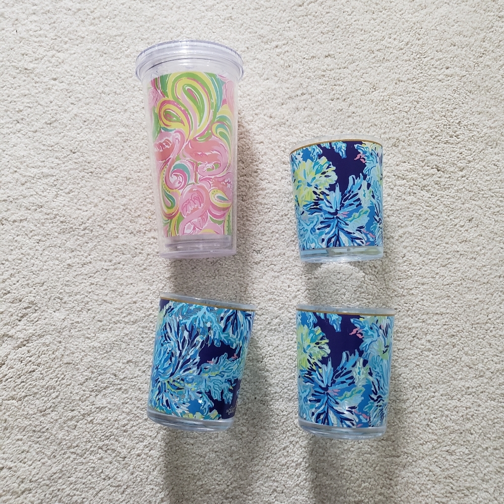 Lilly Pulitzer Set of Acrylic Tumbler and Drinking Cups
